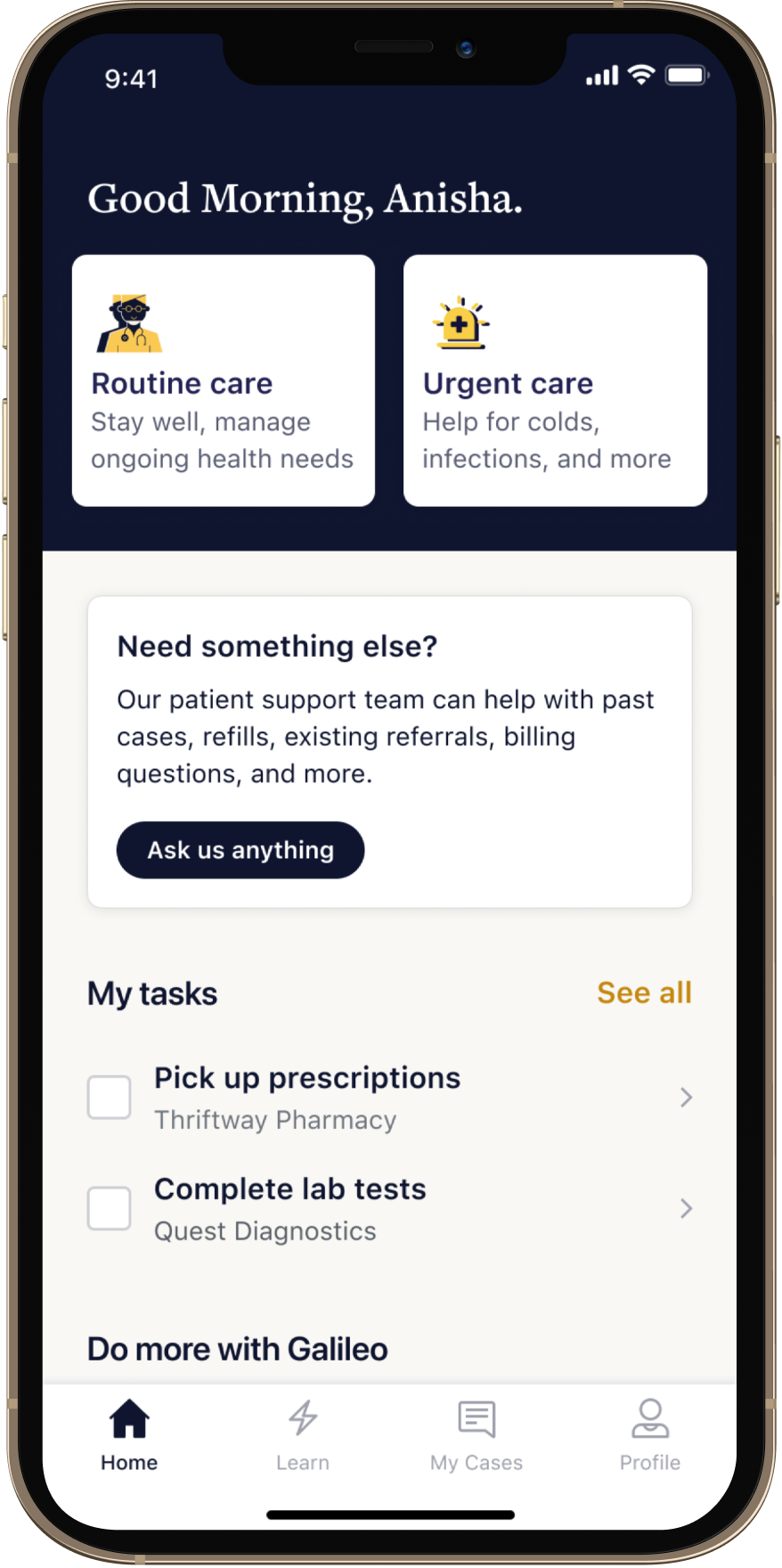 A mock-up of Galileo's app homescreen