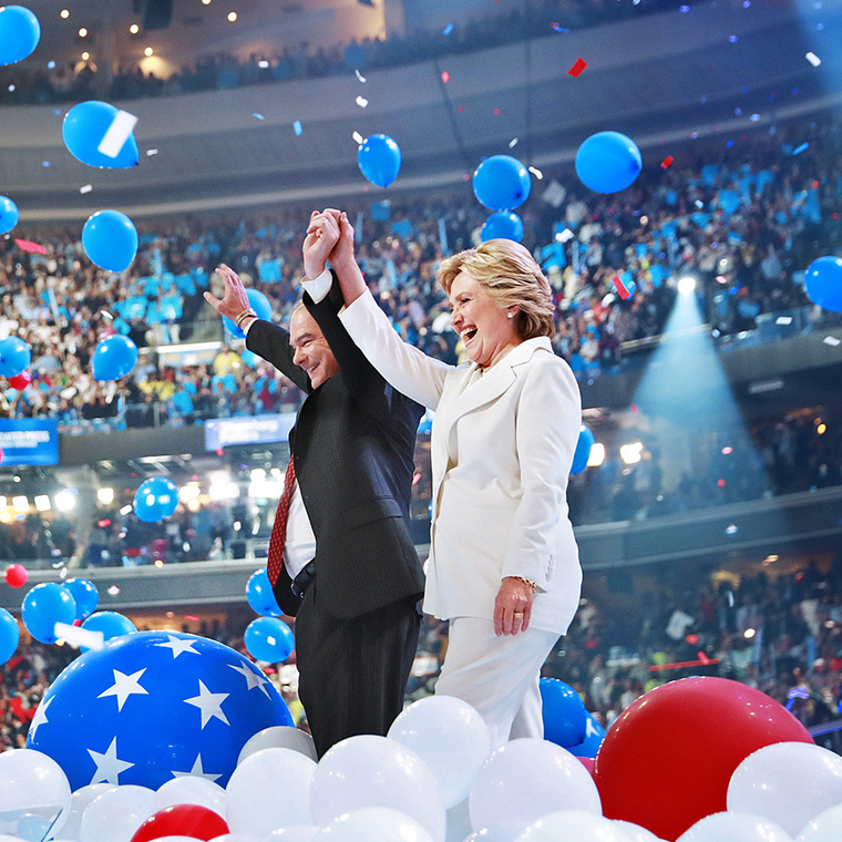 A photo of the Hillary Clinton & Tim Kaine at the 2016 Democratic National Convention