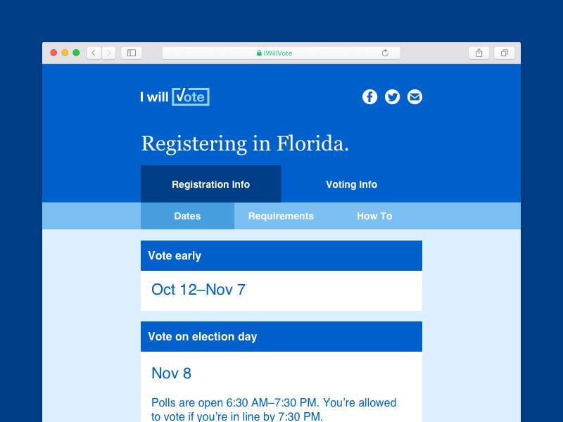 A mock-up of www.iwillvote.com